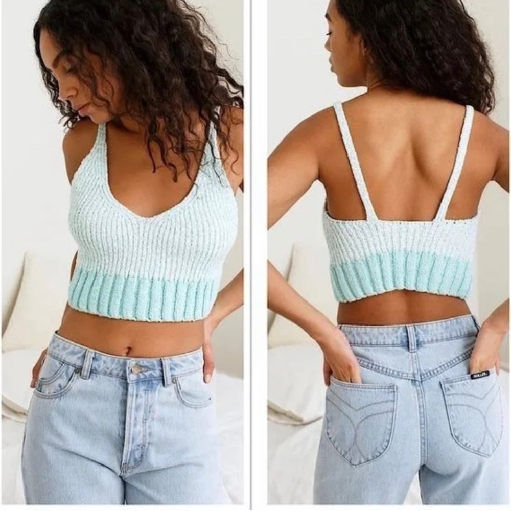 Medium Free People Intimately Mint Green Knitted Sleeveless Crop Top